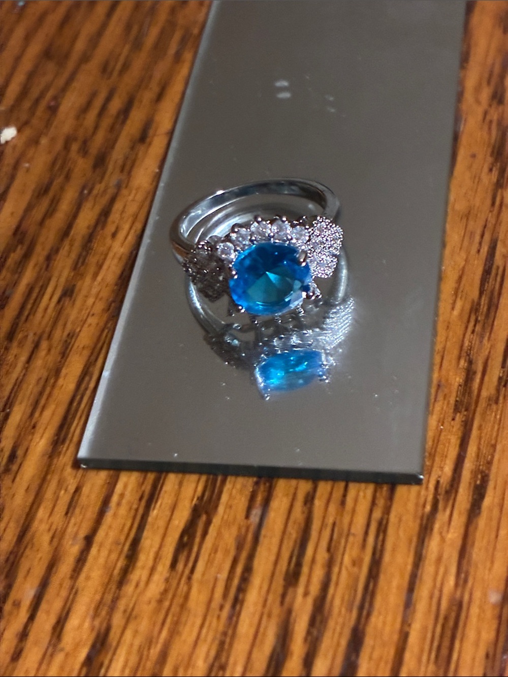 Blue Crystal Halo Ring - Women's Jewelry